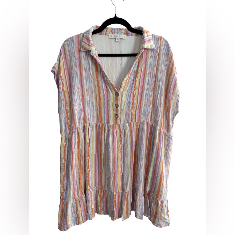 Karlie‎ Striped Pastel Tunic Sort Sleeve Top- Size Large